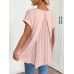 Spring Women's V-neck Short Sleeve Top with Back Pleats