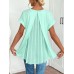 Spring Women's V-neck Short Sleeve Top with Back Pleats