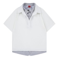 Fake two striped short sleeves Fake two striped short sleeves