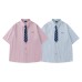 Contrast striped tie short sleeved