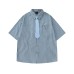 Color blocking plaid tie short sleeved