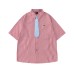 Color blocking plaid tie short sleeved