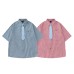 Color blocking plaid tie short sleeved