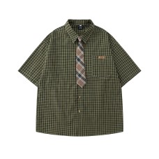 Plaid tie short sleeved