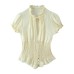 Elastic lace up pleated bow decoration top