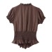 Elastic lace up pleated bow decoration top