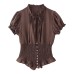 Elastic lace up pleated bow decoration top