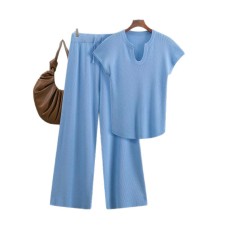 U-neck Knitted Short Sleeve Set