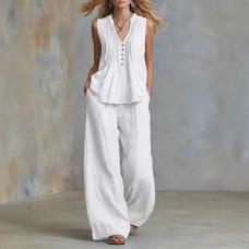 Casual Fashion Solid Color Sleeveless V-Neck Set for Women