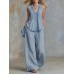 Casual Fashion Solid Color Sleeveless V-Neck Set for Women