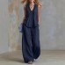 Casual Fashion Solid Color Sleeveless V-Neck Set for Women