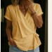 Casual Solid Color Short Sleeve Top for Women, Flip Collar with Tie Irregular Hem
