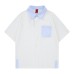 Color blocking hem with side button short sleeves