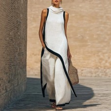Cut Elegant Hooded Sleeveless Set