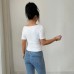 Slanted shoulder lace patchwork V-neck irregular off shoulder top for women