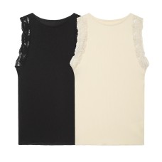 Lace crochet patchwork slim fit sleeveless top