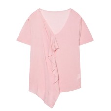 V-neck wooden ear design chiffon short sleeved top