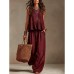 Simple Casual Cotton Linen Ruffle Sleeveless Wide Leg Set Women's Two-Piece Outfit