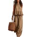 Simple Casual Cotton Linen Ruffle Sleeveless Wide Leg Set Women's Two-Piece Outfit