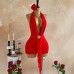 Pure Seductive Deep V Neck Strap Dress with Starfish Decoration, Ribbon Ruffles Short Dress