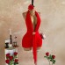 Pure Seductive Deep V Neck Strap Dress with Starfish Decoration, Ribbon Ruffles Short Dress