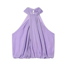 Hot girl pleated sleeveless hanging neck short top