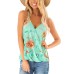 Fashionable Women's Summer Crop Top with V-Neck, Print and Pleated Design, Sleeveless Tank Top