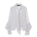 Thin striped ruffle edge ribbon long sleeved top