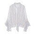 Thin striped ruffle edge ribbon long sleeved top