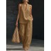 Fashionable Solid Color Strapless V-Neck Sleeveless Casual Two-Piece Set for Women