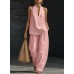 Fashionable Solid Color Strapless V-Neck Sleeveless Casual Two-Piece Set for Women