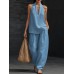 Fashionable Solid Color Strapless V-Neck Sleeveless Casual Two-Piece Set for Women