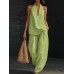 Fashionable Solid Color Strapless V-Neck Sleeveless Casual Two-Piece Set for Women