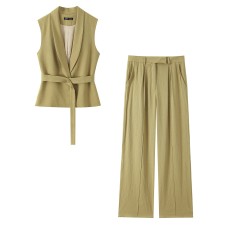 Commuting style elegant sleeveless vest wide leg pants set