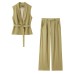 Commuting style elegant sleeveless vest wide leg pants set