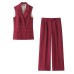 Elegant imitation linen two tone vest pants set