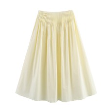Commuting style waist with cotton stripe large swing skirt