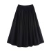 Commuting style waist with cotton stripe large swing skirt