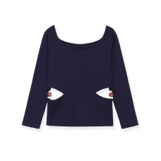 Long sleeved one necked hollow bead knit sweater