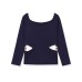 Long sleeved one necked hollow bead knit sweater