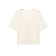 V-neck hollowed out short sleeved casual knitted top