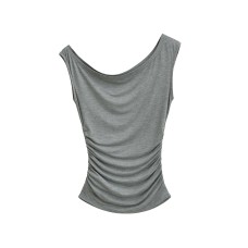 One-Shoulder Slant Neck Pleated Fitted Knit Top Summer Minimalist Slimming Off-Shoulder Unique