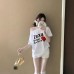 Letter Print Cotton Off-Shoulder Short Sleeve T-Shirt 