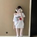 Letter Print Cotton Off-Shoulder Short Sleeve T-Shirt 