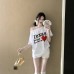 Letter Print Cotton Off-Shoulder Short Sleeve T-Shirt 