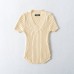 High Elastic Black V-Neck Knitted Short Sleeve Top for Women
