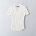 High Elastic Black V-Neck Knitted Short Sleeve Top for Women