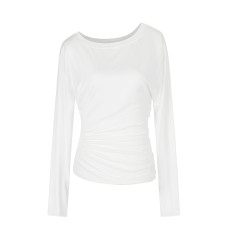 Solid Color Asymmetrical Shoulder Neckline Tunic Long Sleeve Top