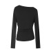 Solid Color Asymmetrical Shoulder Neckline Tunic Long Sleeve Top