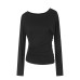 Solid Color Asymmetrical Shoulder Neckline Tunic Long Sleeve Top